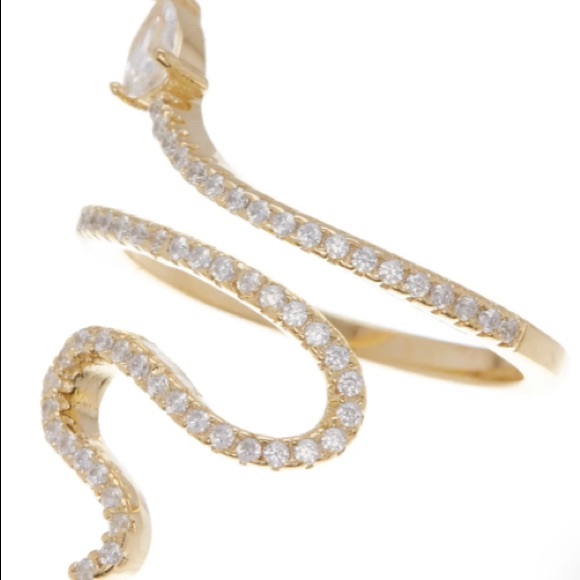 Adornia brand 14k gold plated Swarovski crystal bezeled snake ring. Size 5 - Picture 5 of 7